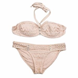 Robin Piccone Beige Crochet Bikini Set Medium Boho Beach